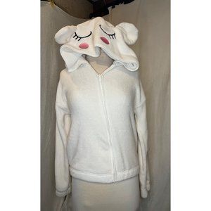 FOREVER 21 Women's Cardigan Zip Rabbit White Long Sleeve SMALL